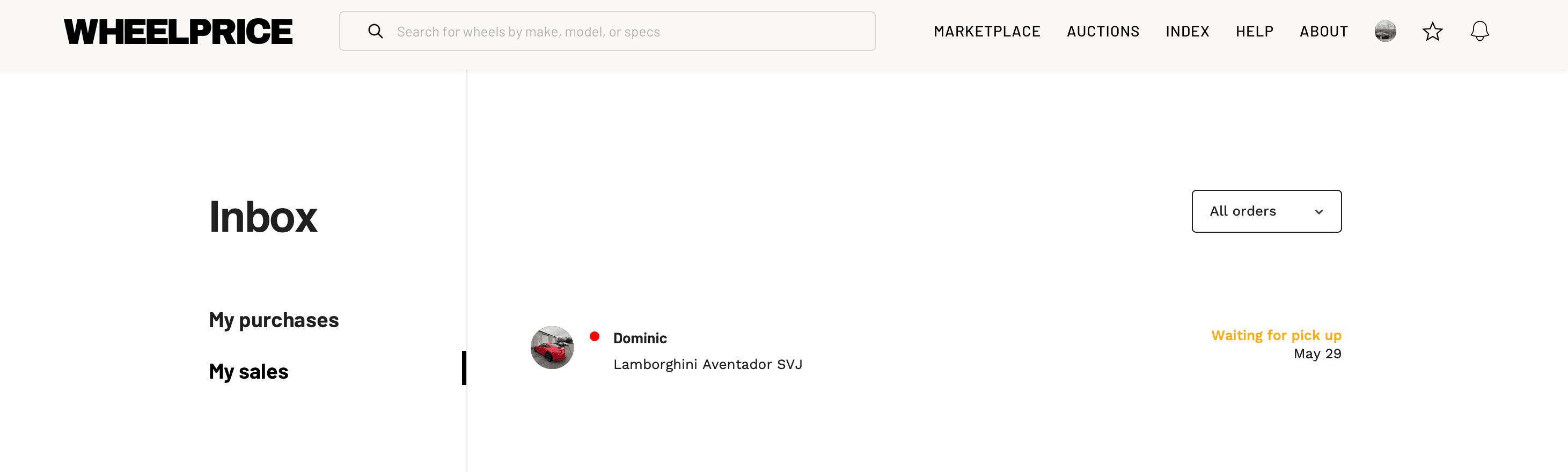 Screenshot showing inbox notification for new order received by seller
